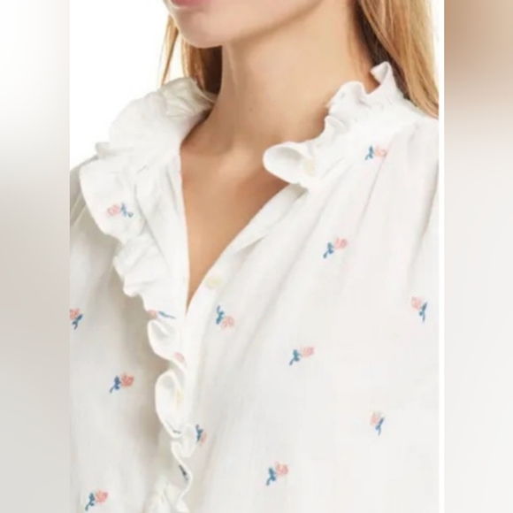 La Vie Rebecca Taylor for Anthropologie Rosebud Embroidered Button Down Blouse L - Picture 6 of 13